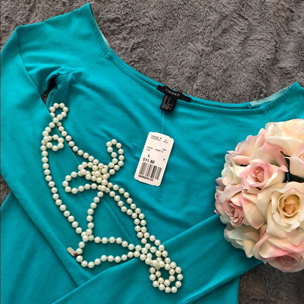 Forever21 Long Sleeve Teal Bodycon Mini Dress -NWT